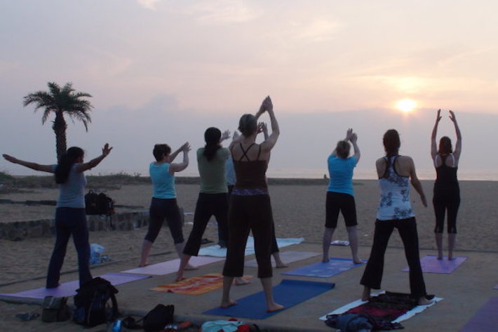 Beach yoga in India